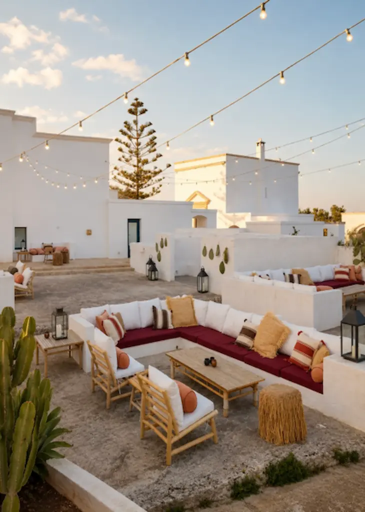 A seventeenth-century farm near Savelletri di Fasano, restored as a boutique hotel amid olive groves and gardens