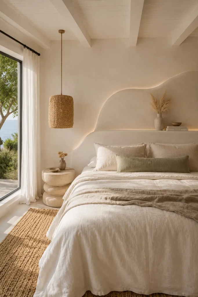 Curved Bedroom with Pebble Nightstand