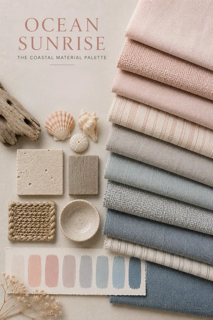 Soft coral skies, warm sand, linen and pale sea mist create one of nature's gentlest palettes.