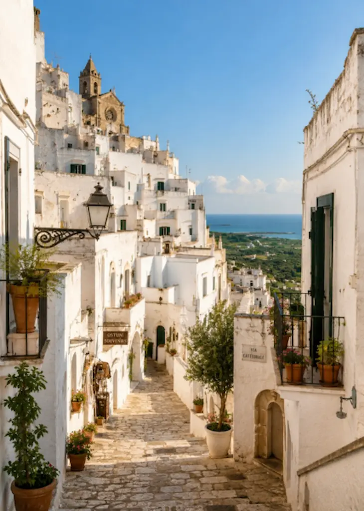 Walk the old town’s whitewashed lanes and steps, then look across the olive-growing countryside toward the Adriatic.