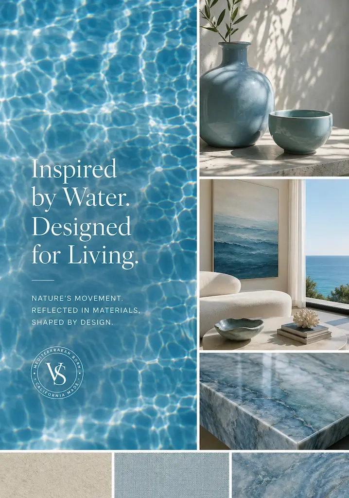 From shimmering water to polished stone, the movement, color, and rhythm of the sea inspire interiors that feel both peaceful and enduring.