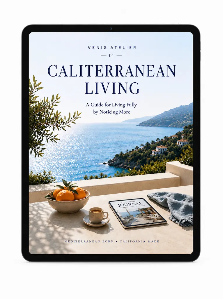 CALITERRANEAN LIVING 2 Caliterranean Living digital journal cover displayed on an iPad featuring a California–Mediterranean coastal lifestyle guide.