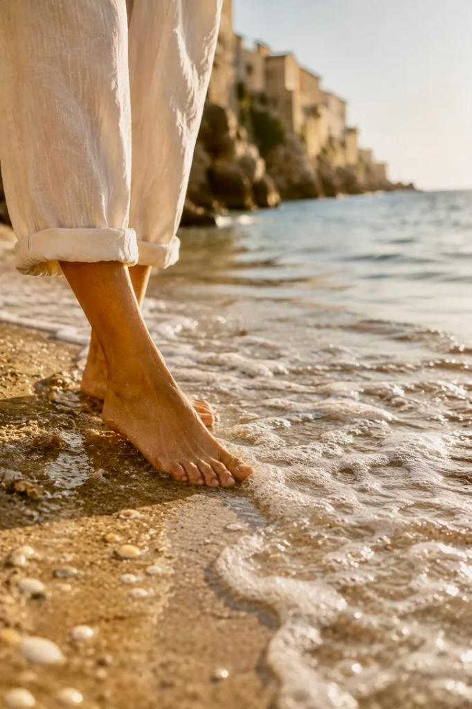 Barefoot in the ocean water