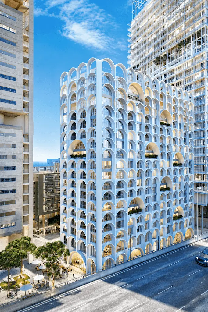 La Porte Bleue contemporary building in Marseille symbolizing an opening toward the Mediterranean through its distinctive arched architecture.