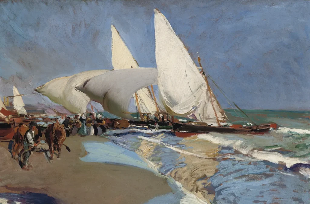 Joaquín Sorolla, The Beach at Valencia, 1908. Oil on canvas. Public domain.