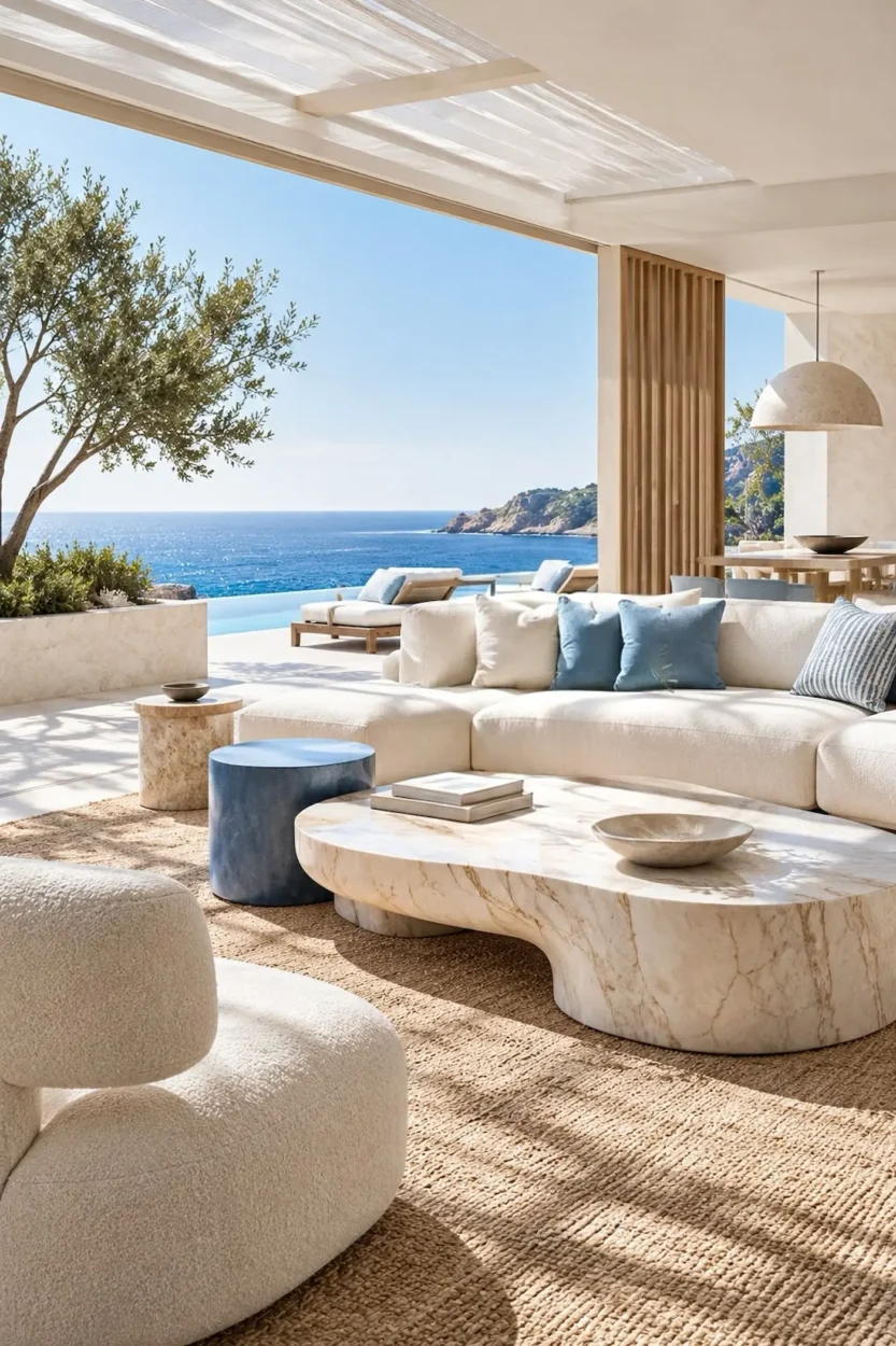 Contemporary coastal home combining landscape-inspired color, sculptural furniture and open flowing spaces